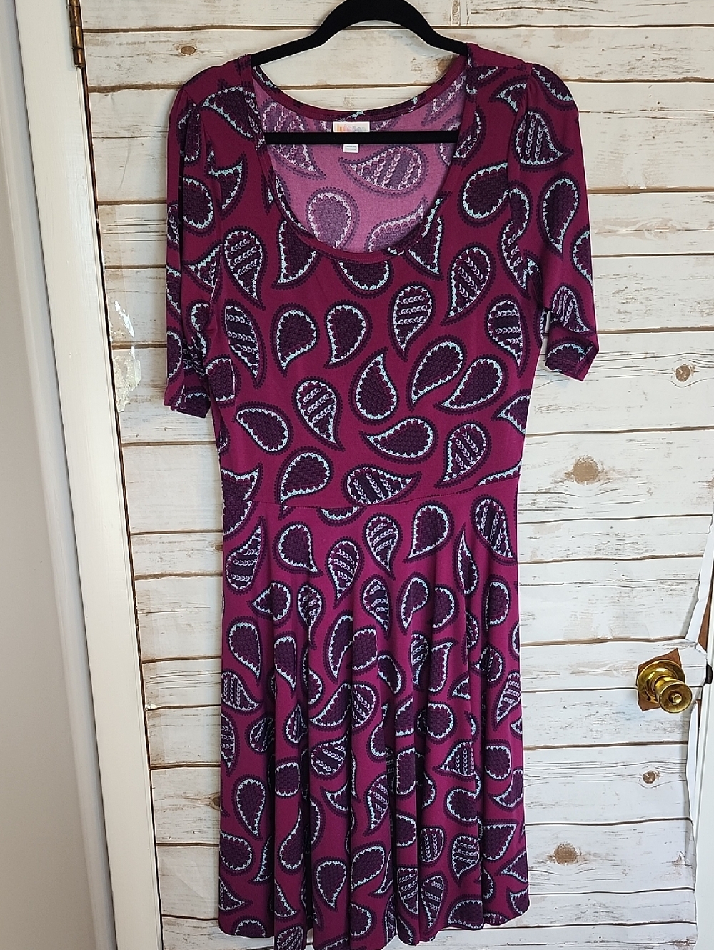 LuLaRoe Nicole Purple Paisley Fit & Flare Dress Size XL
